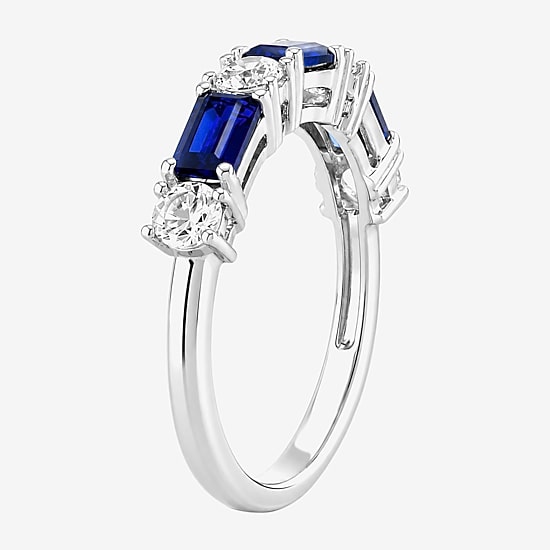 Womens Gemstone Sterling Silver Side Stone Band