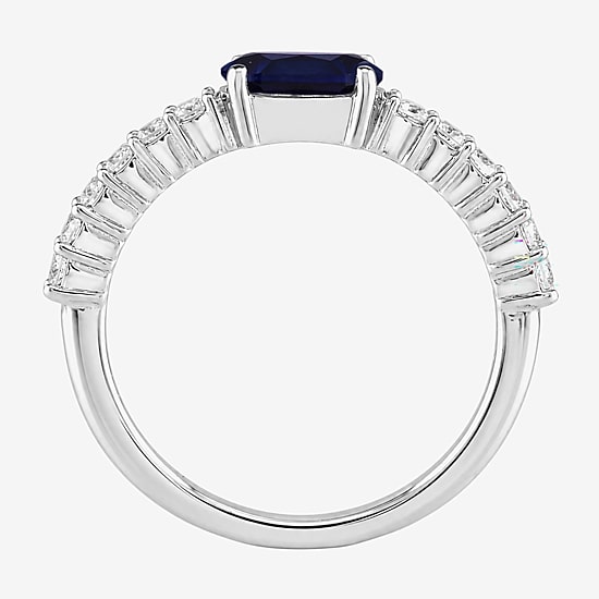 Womens Gemstone Sterling Silver Oval Side Stone Cocktail Ring