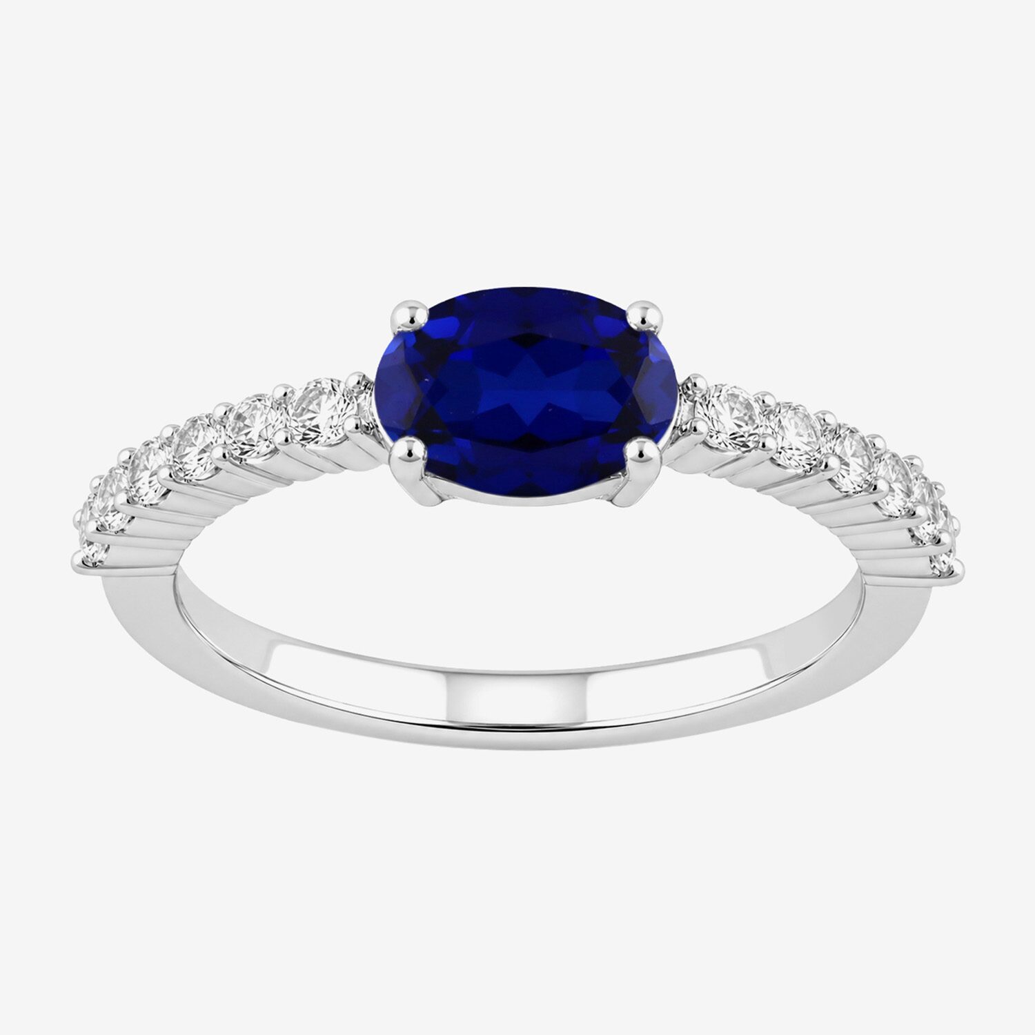Womens Gemstone Sterling Silver Oval Side Stone Cocktail Ring