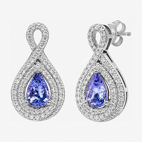 (I-J / I2-I3) 1/3 CT. T.W. Genuine Blue Tanzanite 10K Gold 17.1mm Pear Stud Earrings