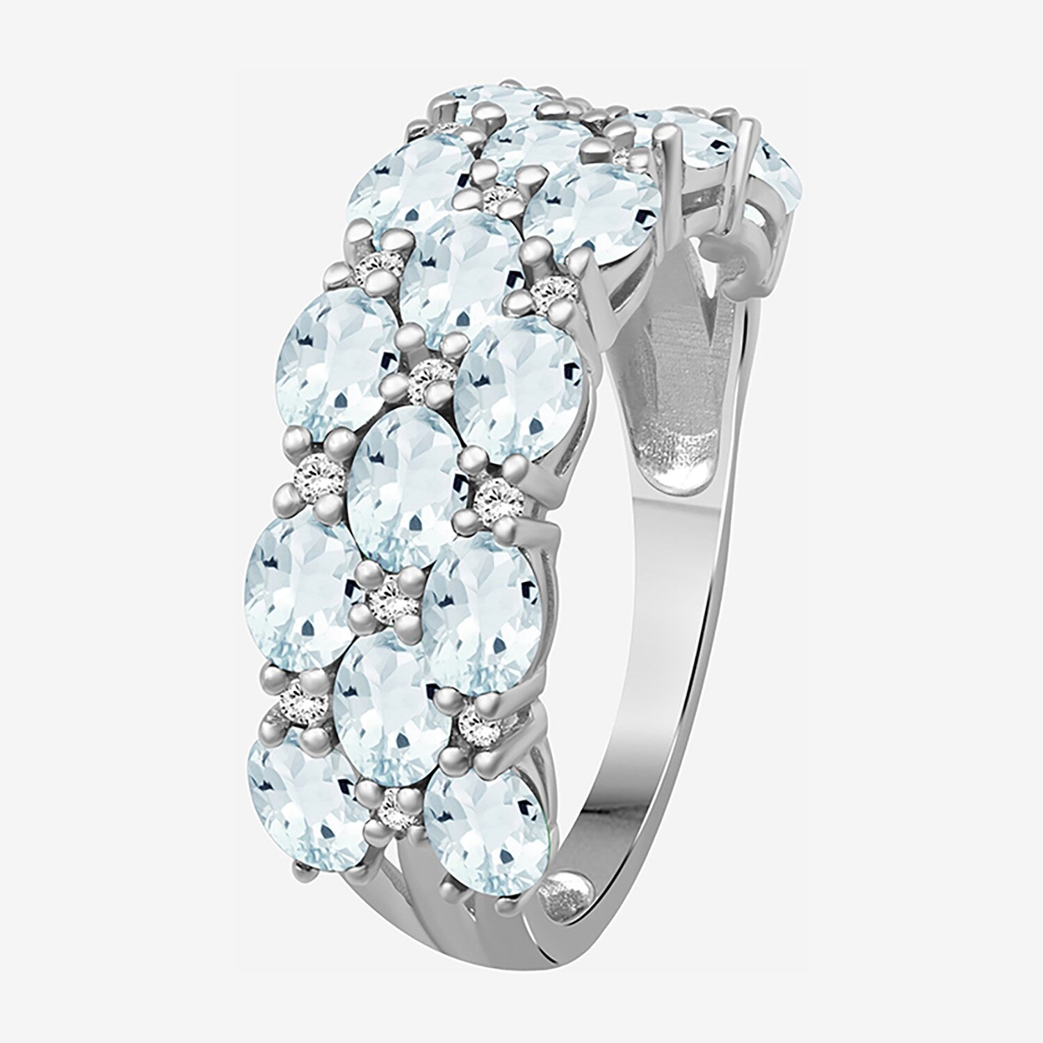 (I-J / I2-I3) Womens 2MM 1/8 CT. T.W. Genuine Blue Aquamarine 10K Gold Band