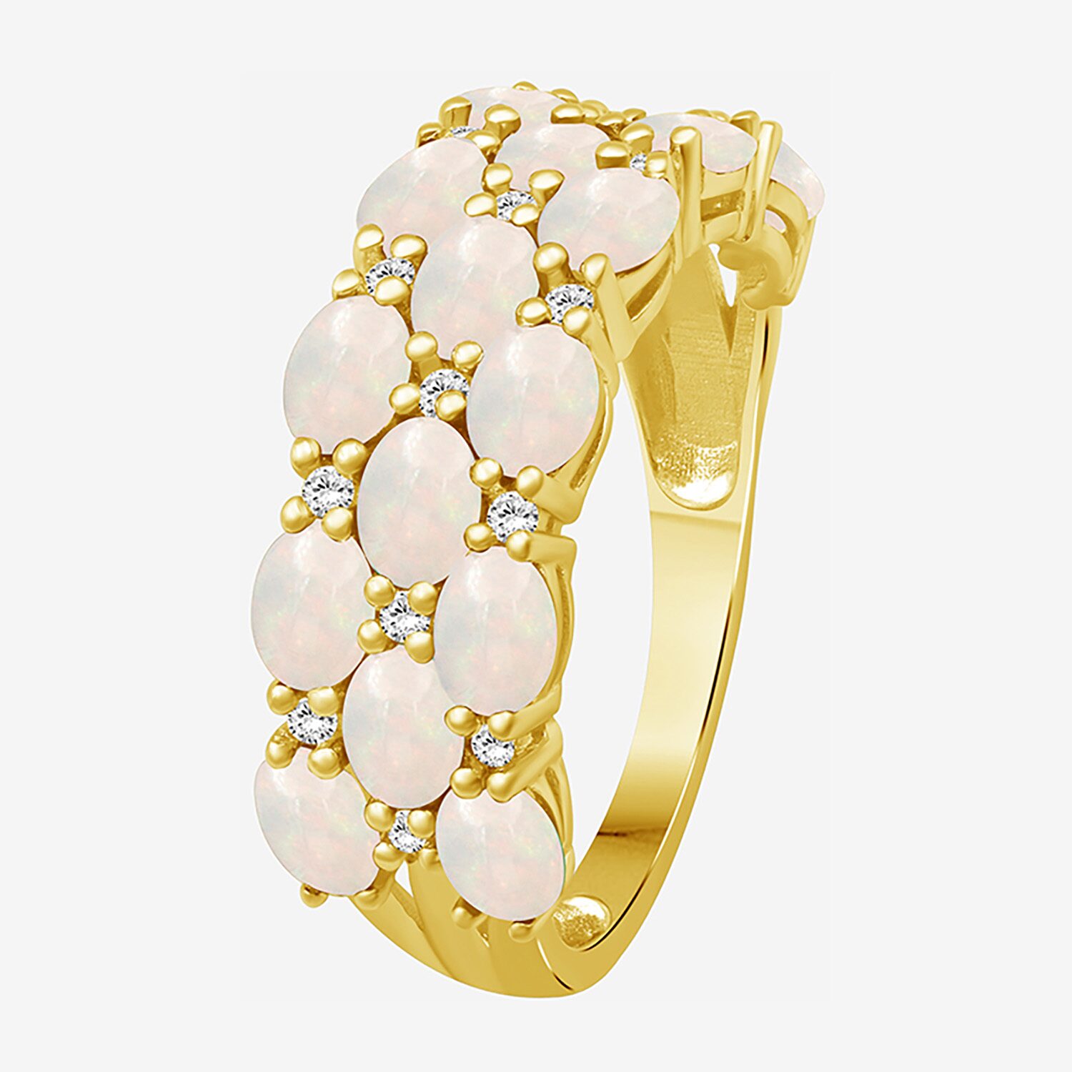 (I-J / I2-I3) Womens 2MM 1/8 CT. T.W. Dyed White Opal 10K Gold Band