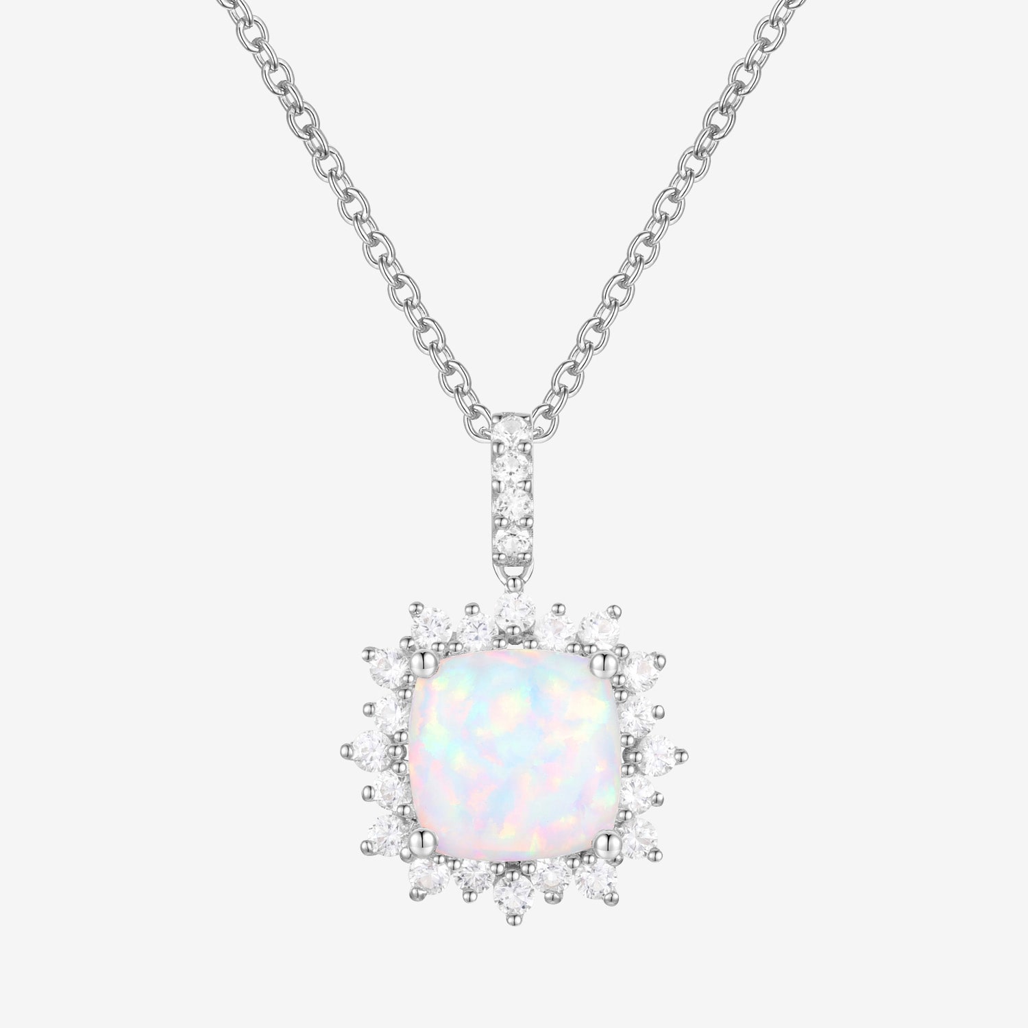 Yes Please! Womens Lab Created White Opal Sterling Silver Cushion 18 Inch Pendant Necklace