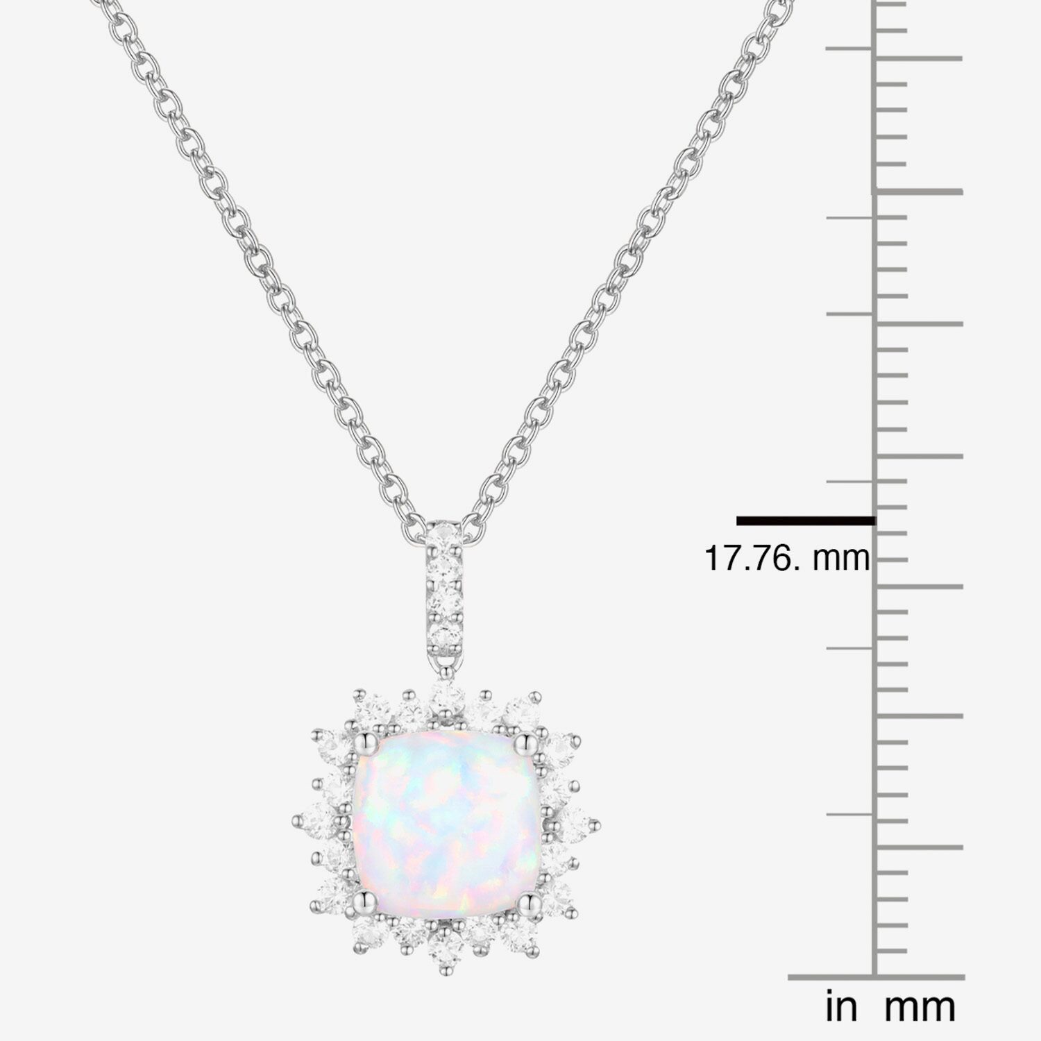 Yes Please! Womens Lab Created White Opal Sterling Silver Cushion 18 Inch Pendant Necklace