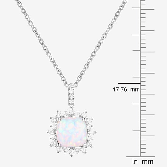 Yes Please! Womens Lab Created White Opal Sterling Silver Cushion 18 Inch Pendant Necklace