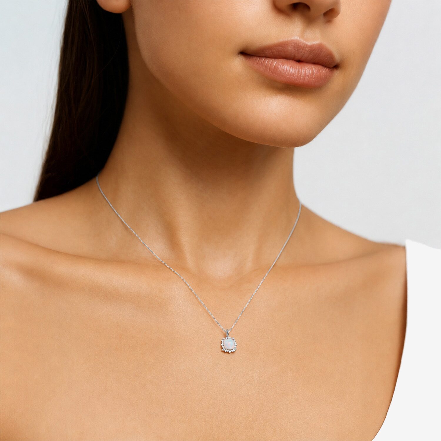 Yes Please! Womens Lab Created White Opal Sterling Silver Cushion 18 Inch Pendant Necklace