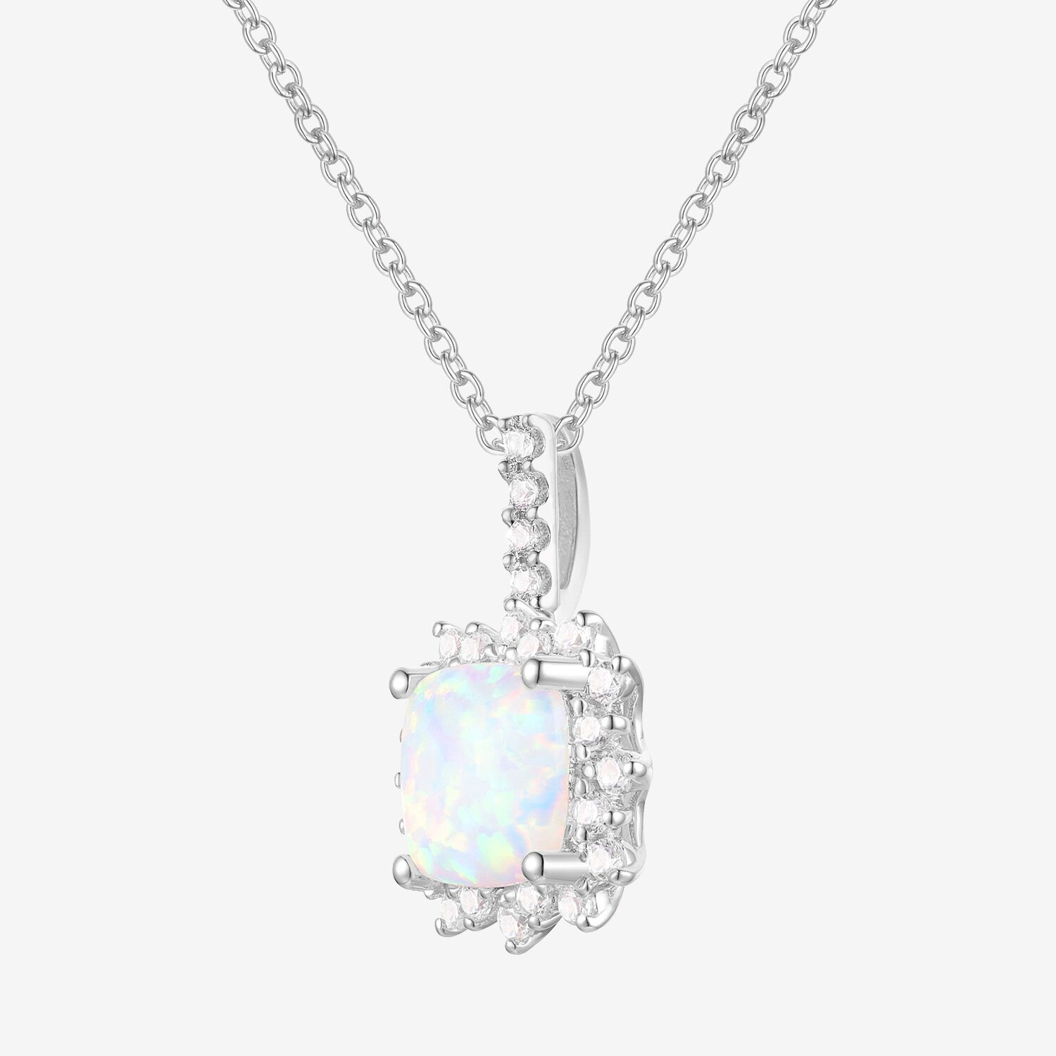 Yes Please! Womens Lab Created White Opal Sterling Silver Cushion 18 Inch Pendant Necklace