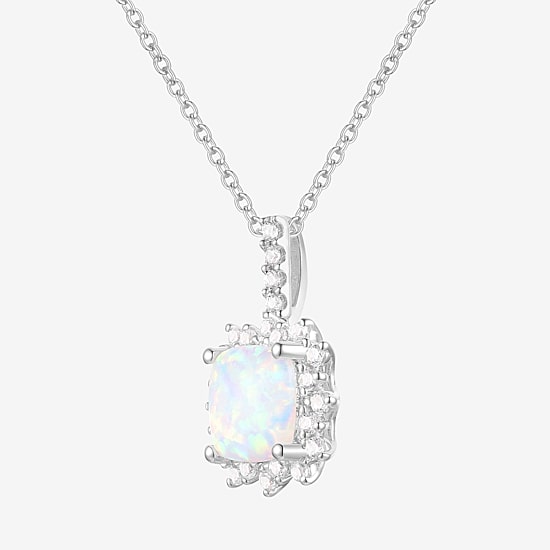 Yes Please! Womens Lab Created White Opal Sterling Silver Cushion 18 Inch Pendant Necklace
