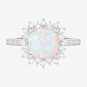 Yes Please! Womens Lab Created White Opal Sterling Silver Cushion Halo Side Stone Cocktail Ring
