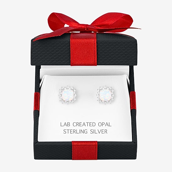 Yes, Please! Lab Created White Opal Sterling Silver 10.5mm Cushion Stud Earrings