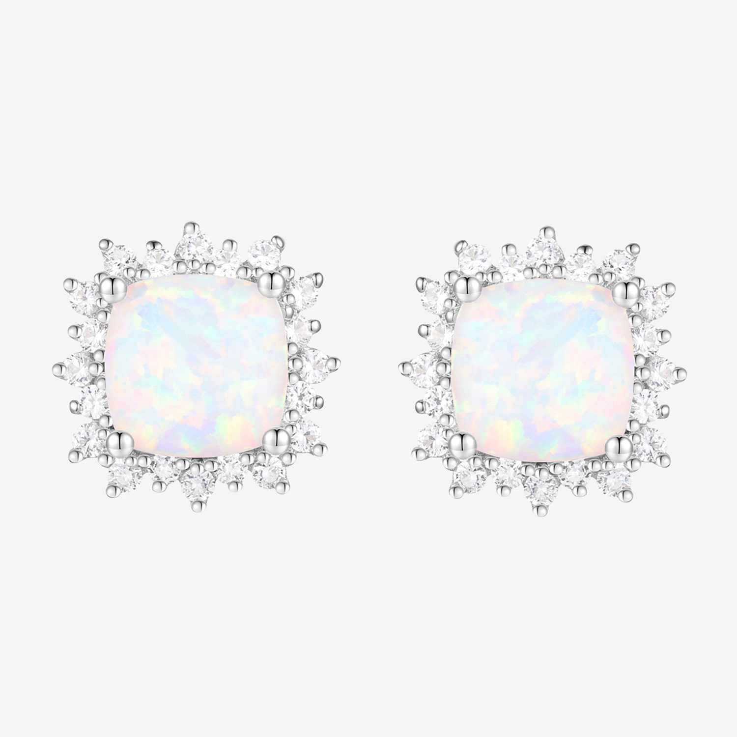 Yes, Please! Lab Created White Opal Sterling Silver 10.5mm Cushion Stud Earrings