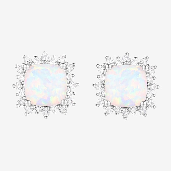 Yes, Please! Lab Created White Opal Sterling Silver 10.5mm Cushion Stud Earrings