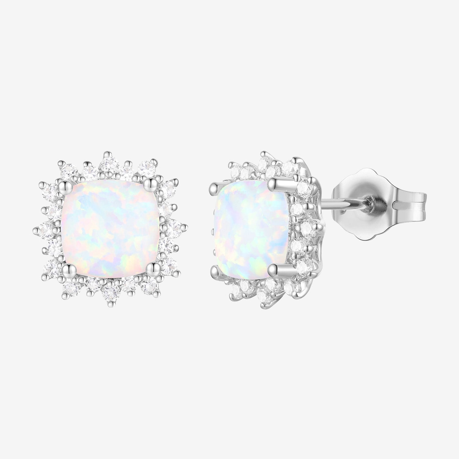 Yes, Please! Lab Created White Opal Sterling Silver 10.5mm Cushion Stud Earrings
