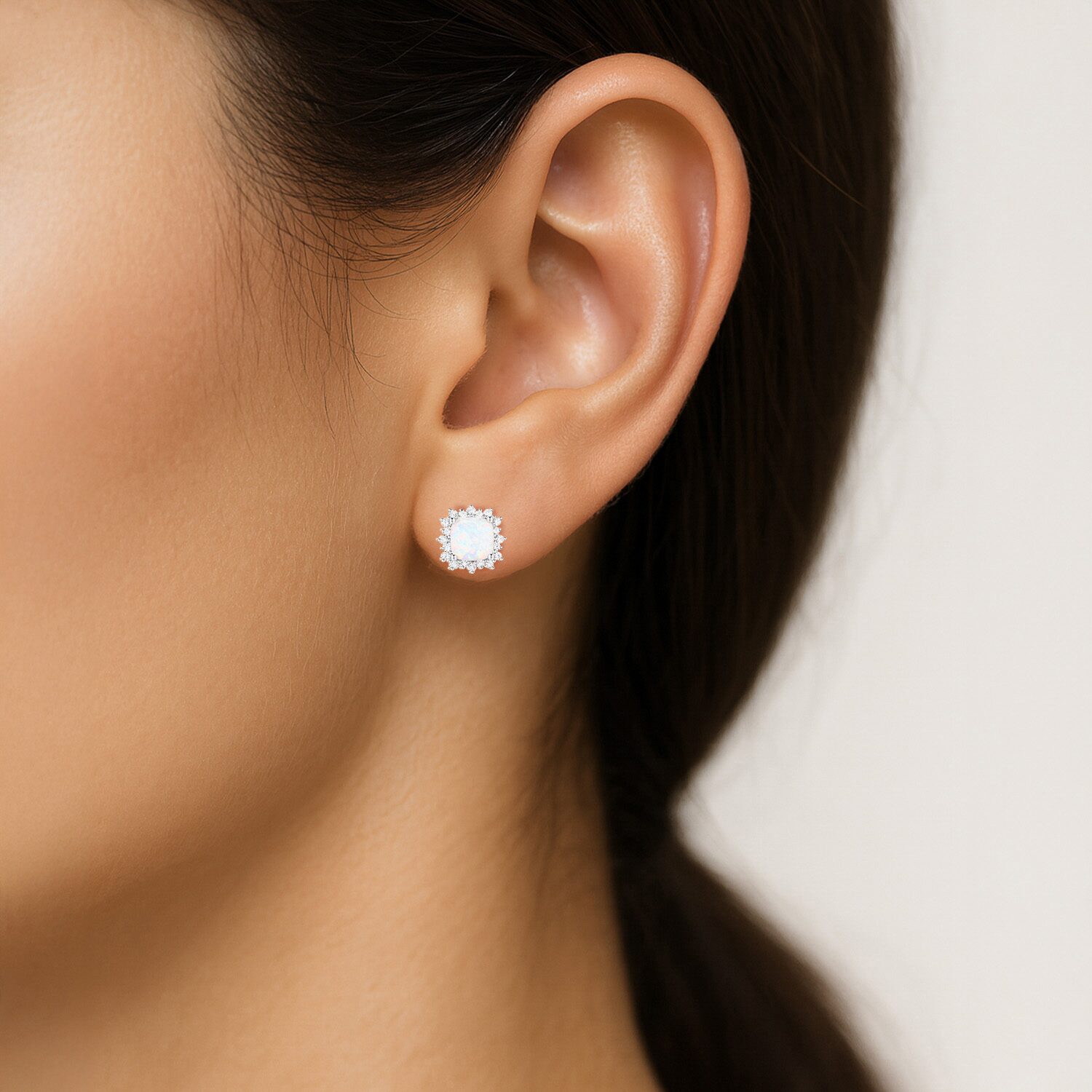 Yes, Please! Lab Created White Opal Sterling Silver 10.5mm Cushion Stud Earrings