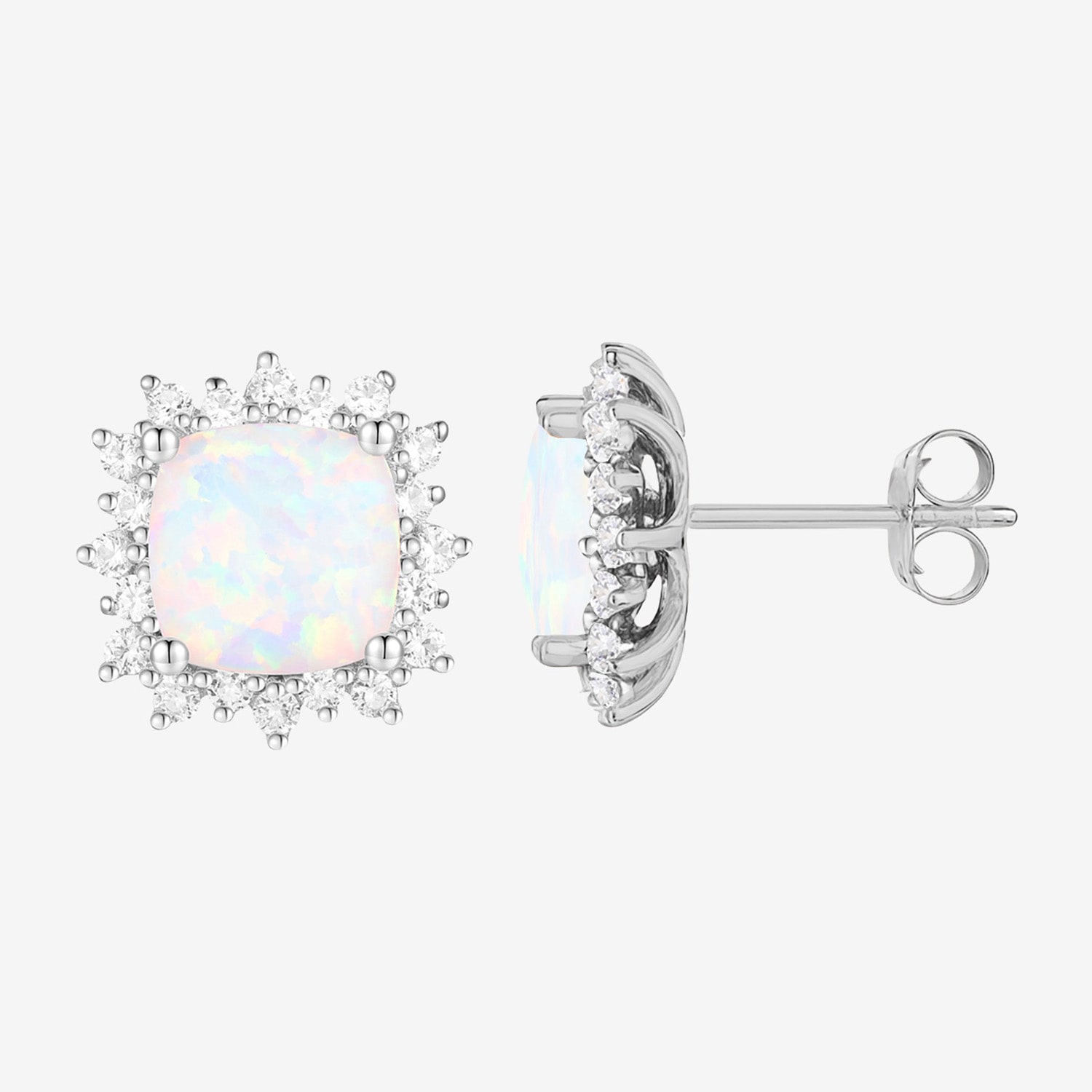 Yes, Please! Lab Created White Opal Sterling Silver 10.5mm Cushion Stud Earrings