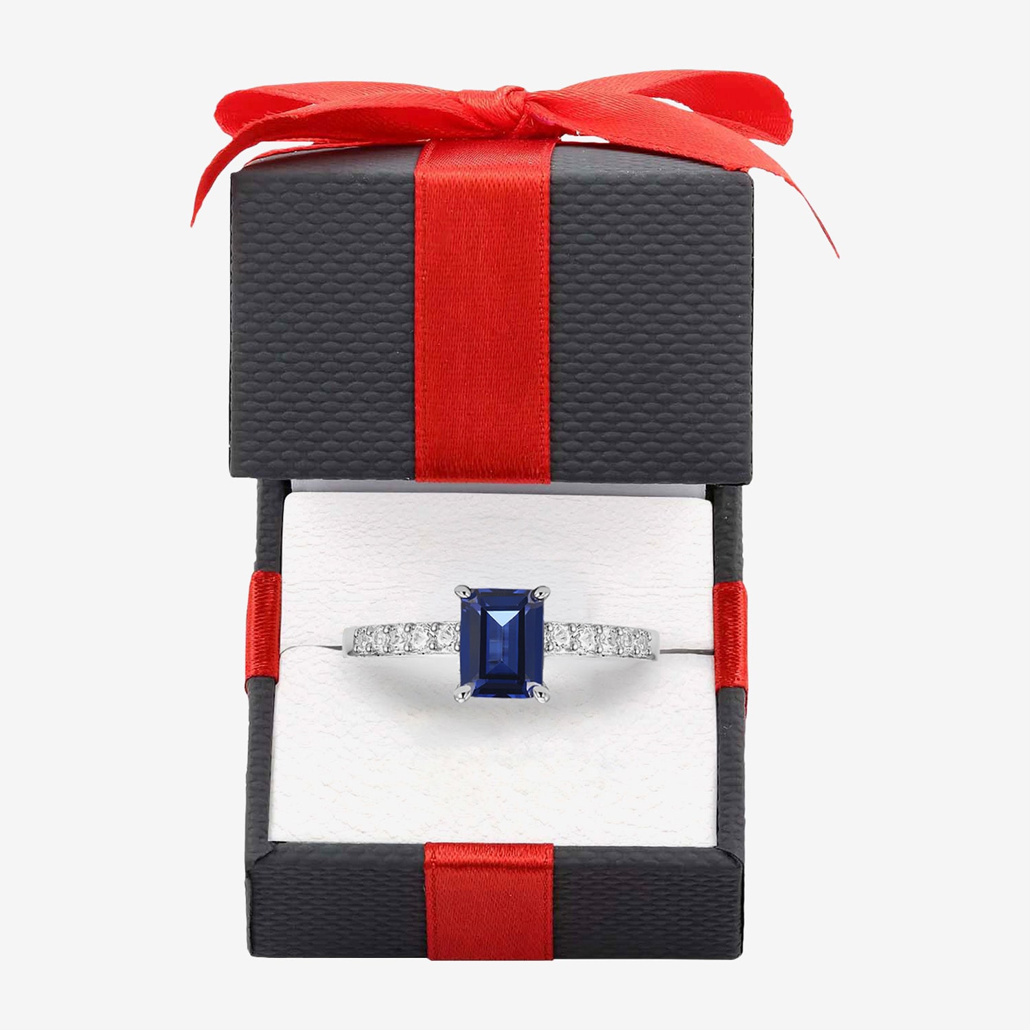 Yes, Please! Womens Lab Created Blue Sapphire Sterling Silver Side Stone Cocktail Ring