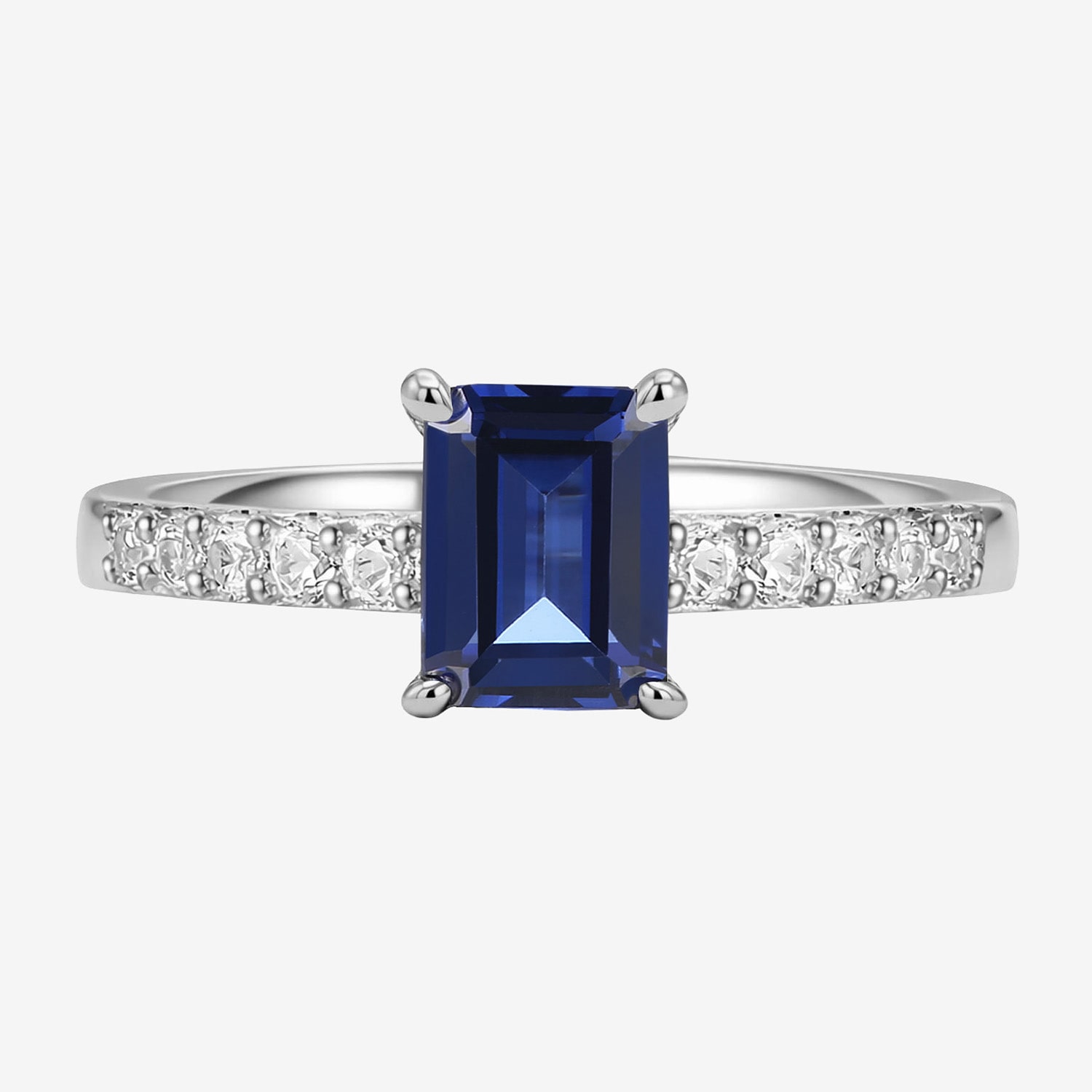 Yes, Please! Womens Lab Created Blue Sapphire Sterling Silver Side Stone Cocktail Ring