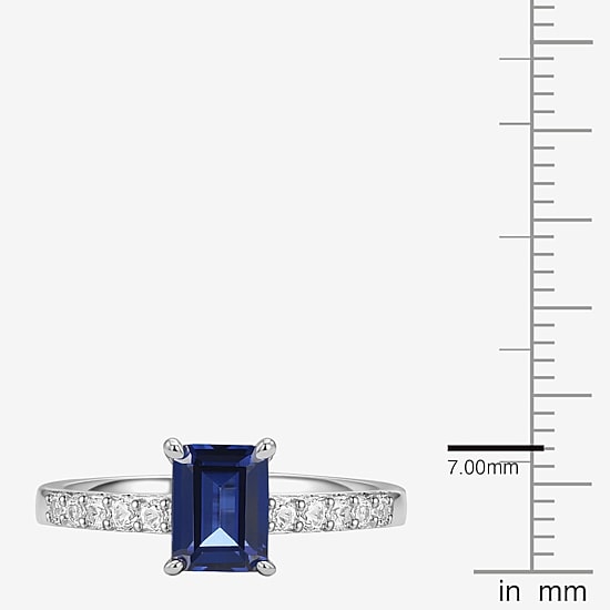 Yes, Please! Womens Lab Created Blue Sapphire Sterling Silver Side Stone Cocktail Ring