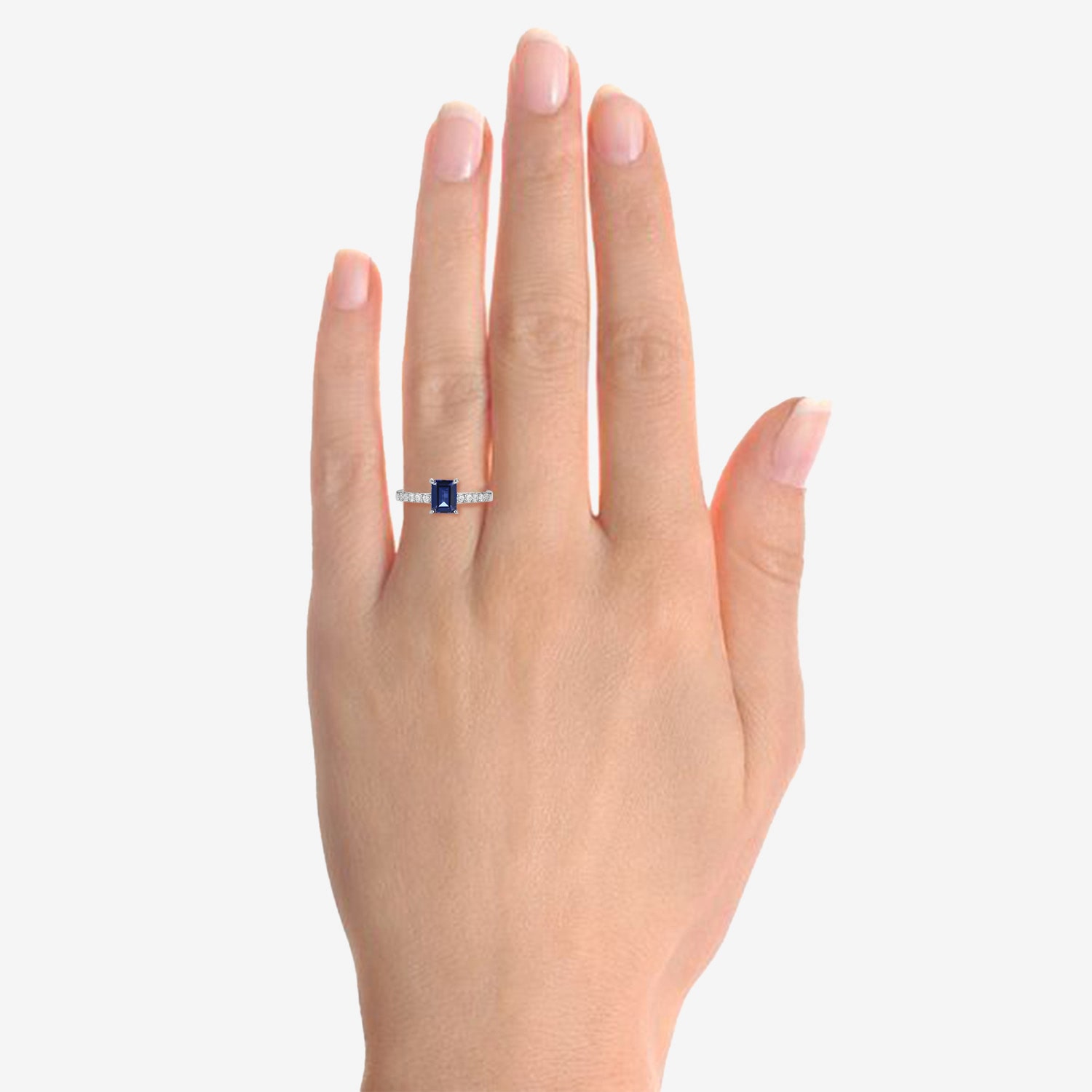 Yes, Please! Womens Lab Created Blue Sapphire Sterling Silver Side Stone Cocktail Ring