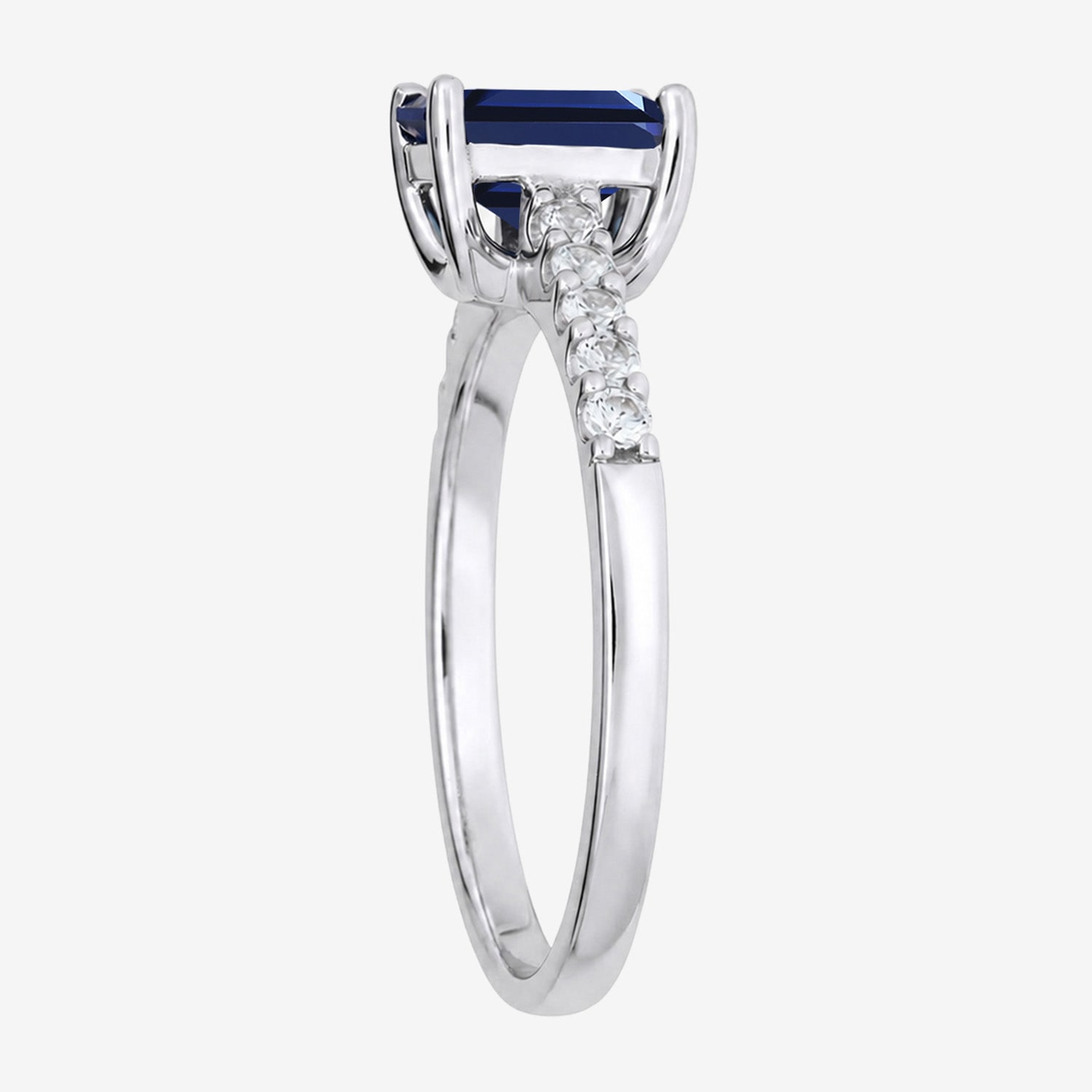 Yes, Please! Womens Lab Created Blue Sapphire Sterling Silver Side Stone Cocktail Ring