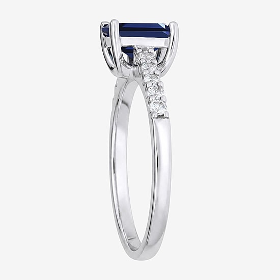 Yes, Please! Womens Lab Created Blue Sapphire Sterling Silver Side Stone Cocktail Ring