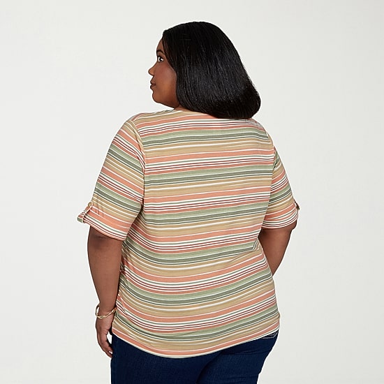 Hearts Of Palm Womens Plus V Neck Elbow Sleeve T-Shirt