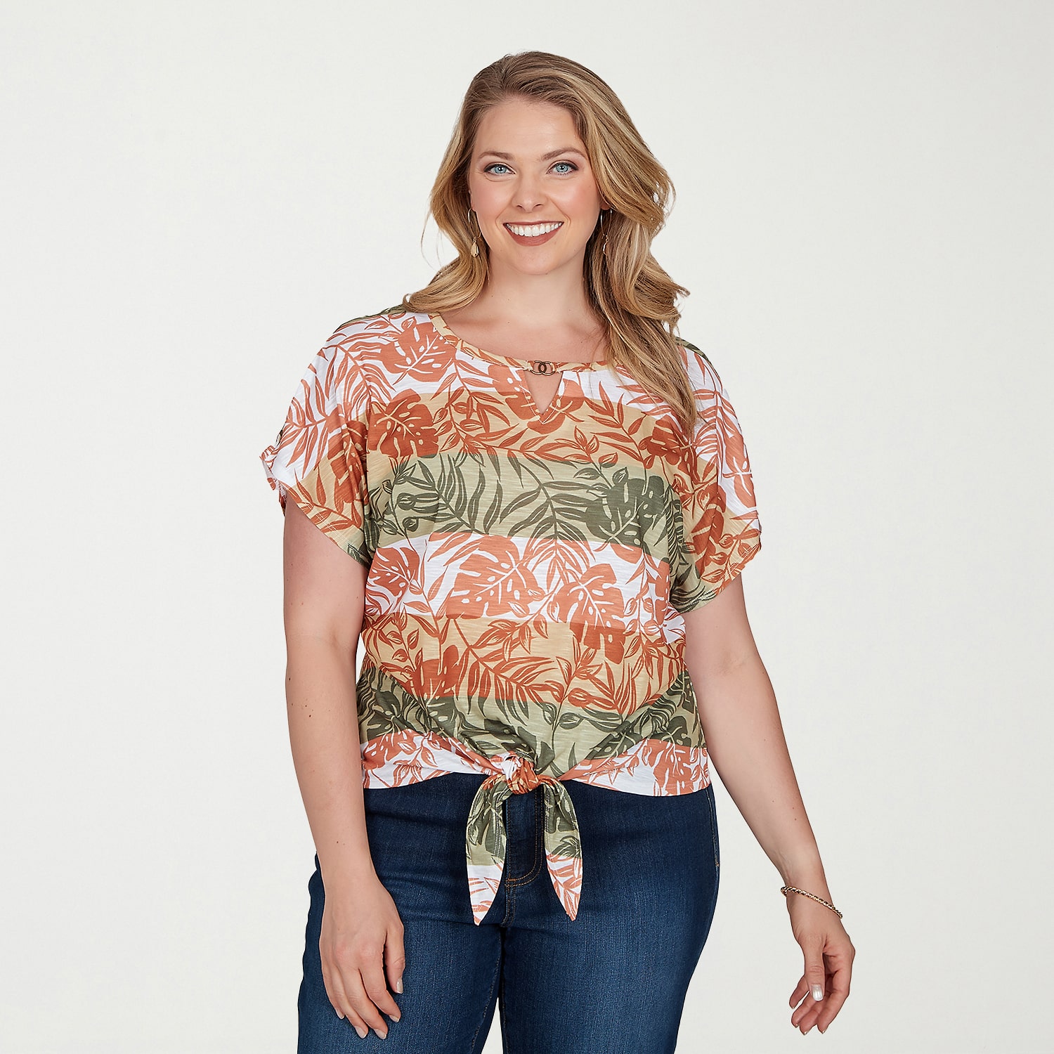 Hearts Of Palm Womens Plus Keyhole Neck Sleeveless Embellished Blouse
