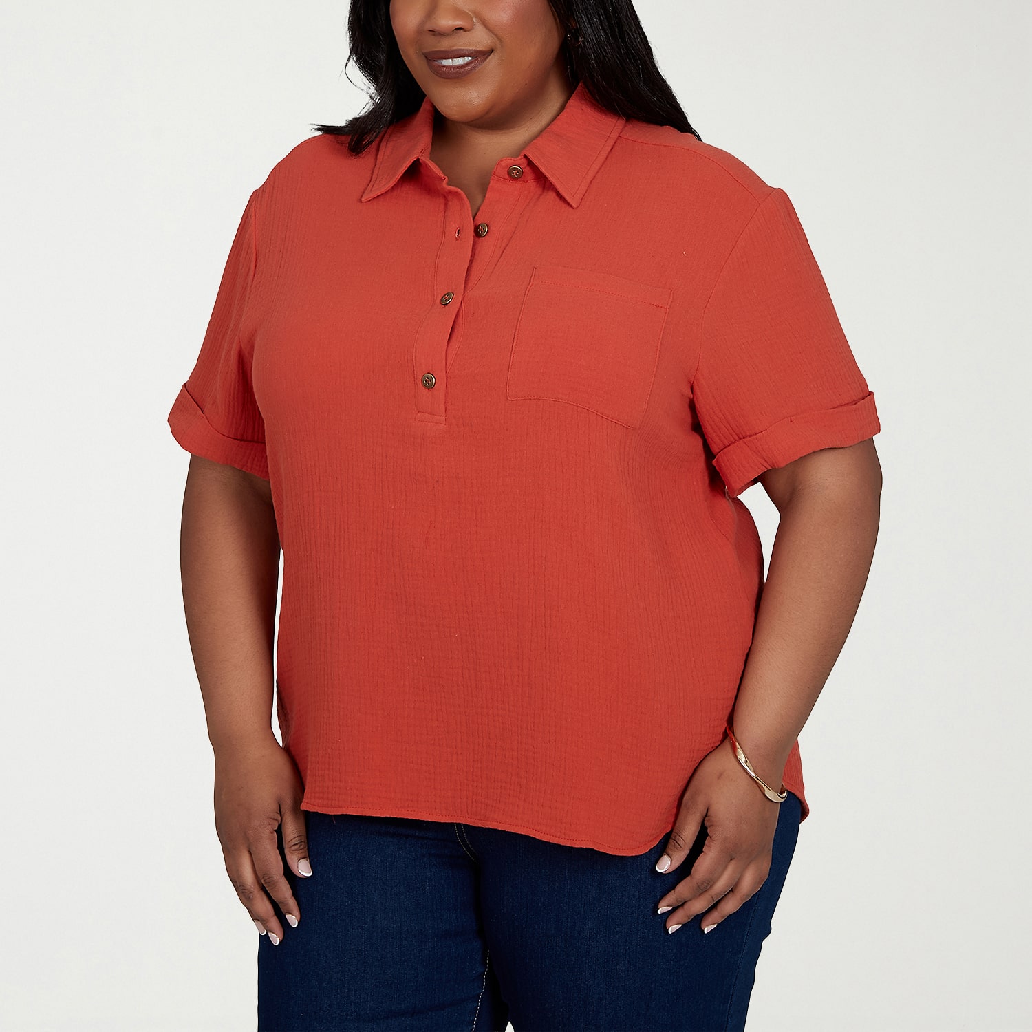 Hearts Of Palm Womens Plus Short Sleeve Blouse