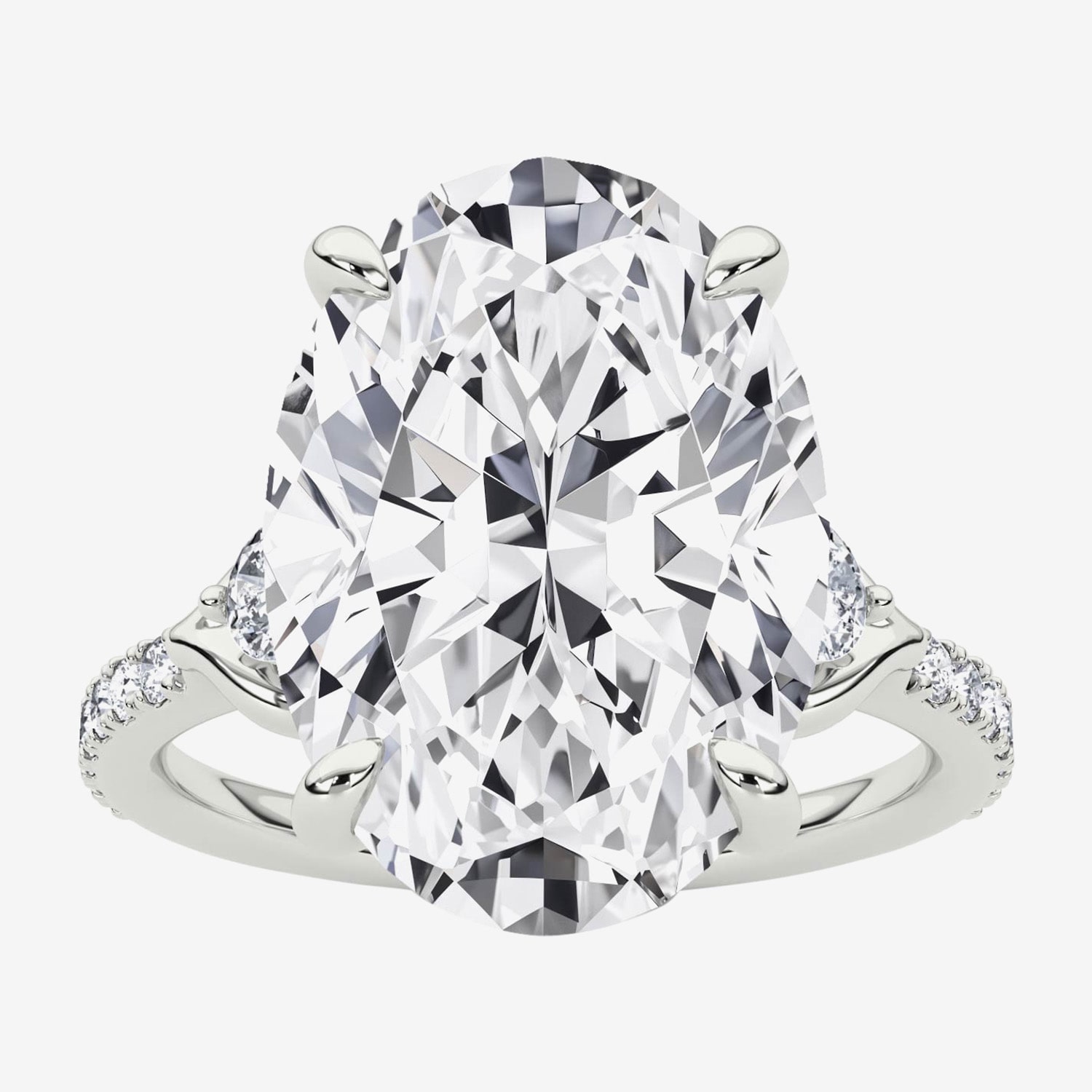 Grown Gorgeous (F / Vs2) Womens 7 1/5 Ct. T.W. Lab White Diamond Platinum Oval Side Stone Engagement Ring