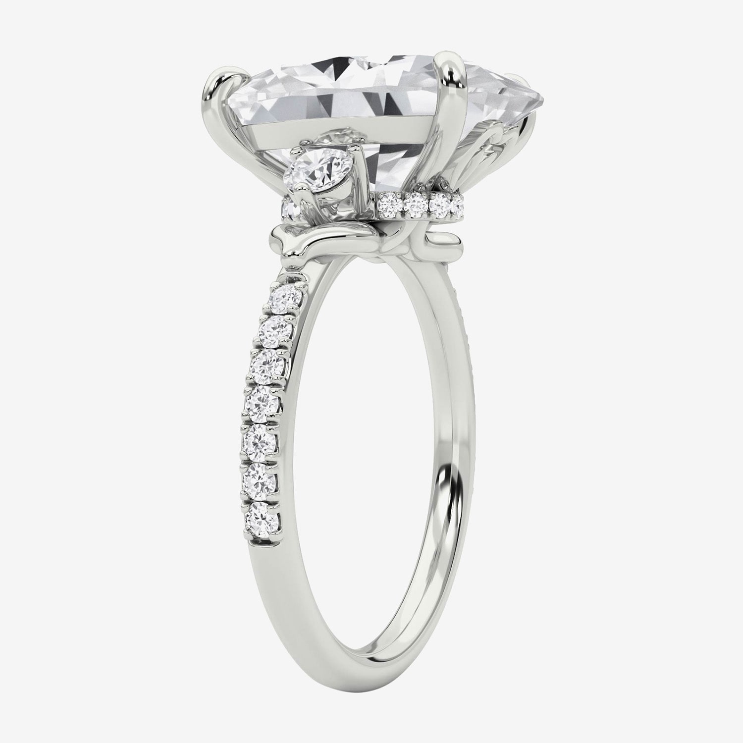 Grown Gorgeous (F / Vs2) Womens 7 1/5 Ct. T.W. Lab White Diamond Platinum Oval Side Stone Engagement Ring