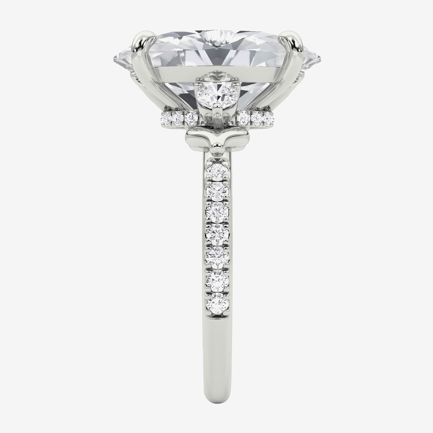 Grown Gorgeous (F / Vs2) Womens 7 1/5 Ct. T.W. Lab White Diamond Platinum Oval Side Stone Engagement Ring