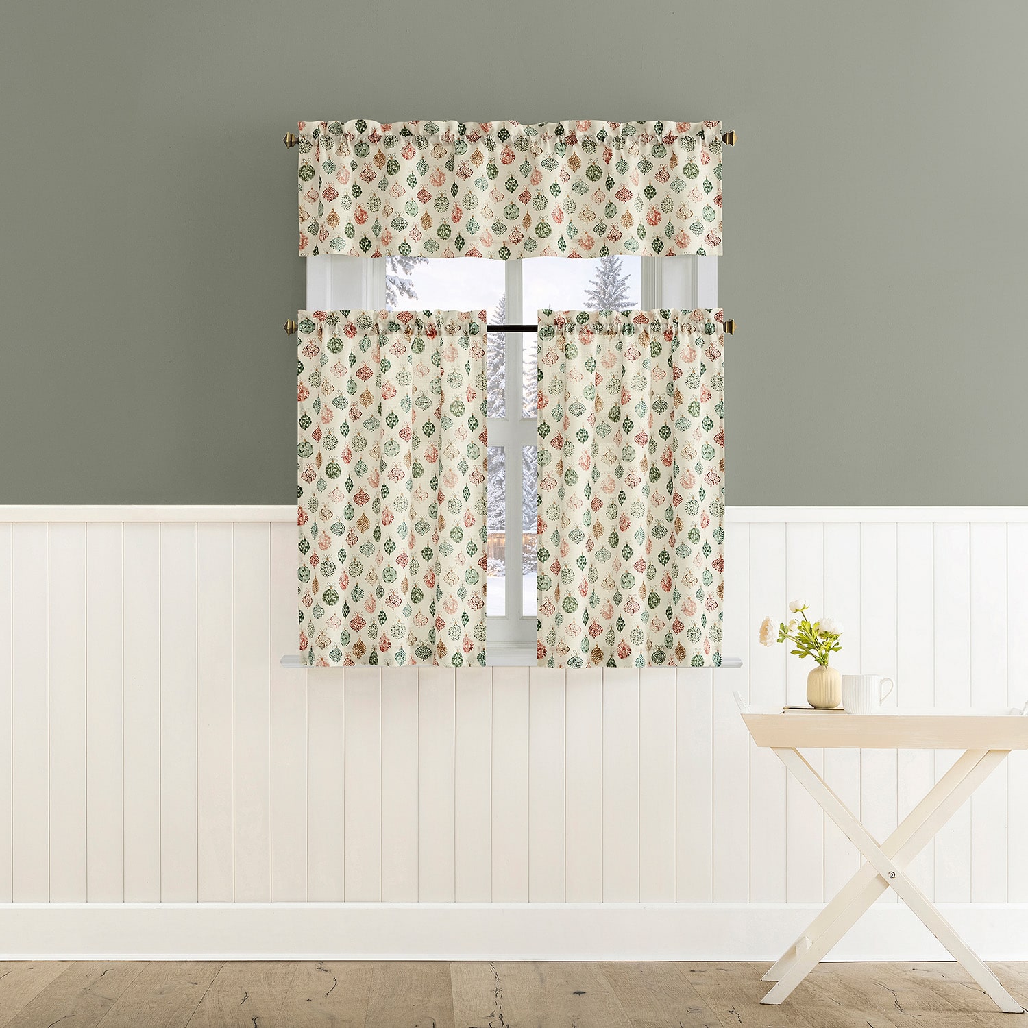 No 918 Tree Trimmings 3-pc. Rod Pocket Kitchen Curtains & Drapes Window Set