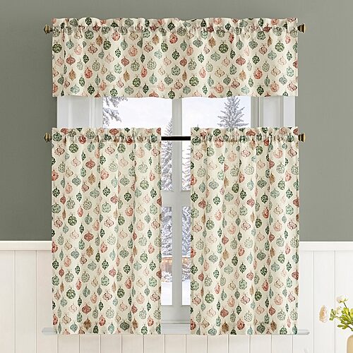 No. 918 Tree Trimmings 3-pc. Rod Pocket Kitchen Curtains & Drapes Window Set In Beige