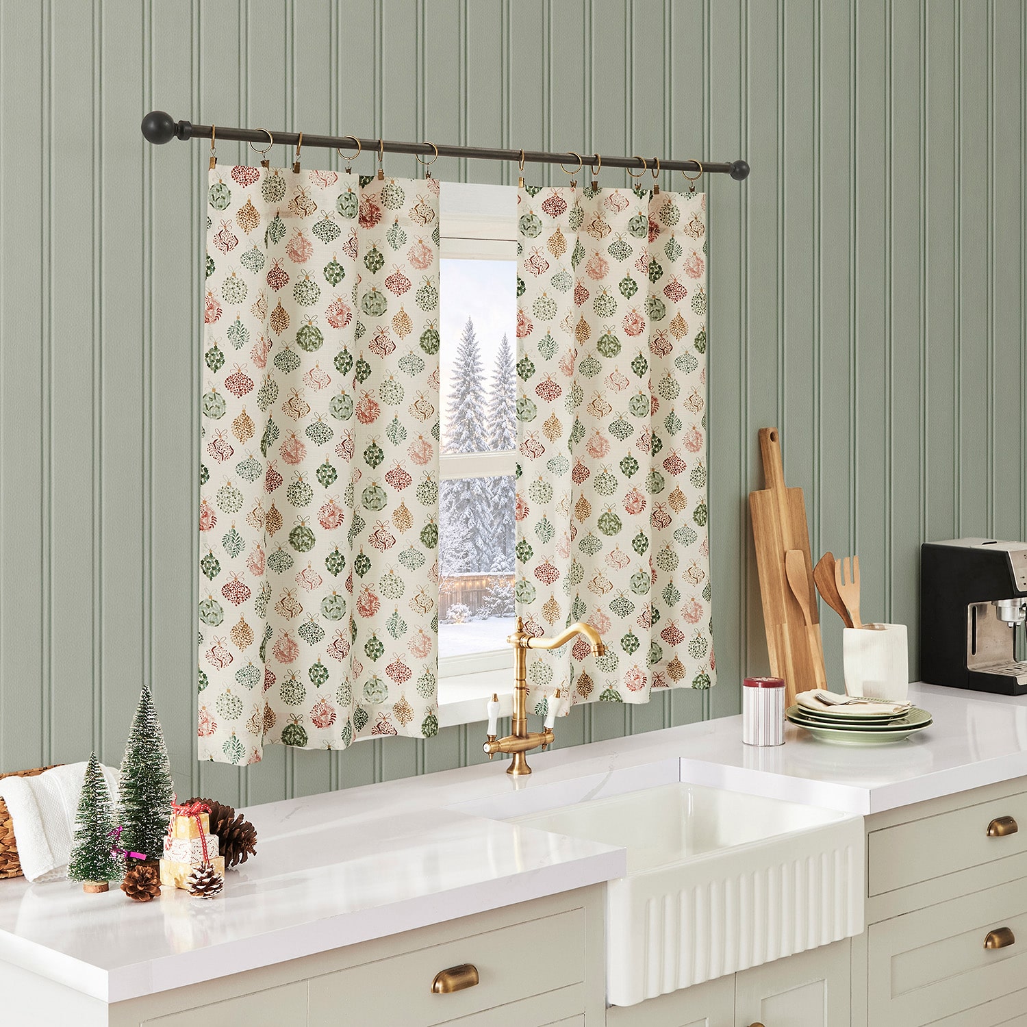 No 918 Tree Trimmings 3-pc. Rod Pocket Kitchen Curtains & Drapes Window Set