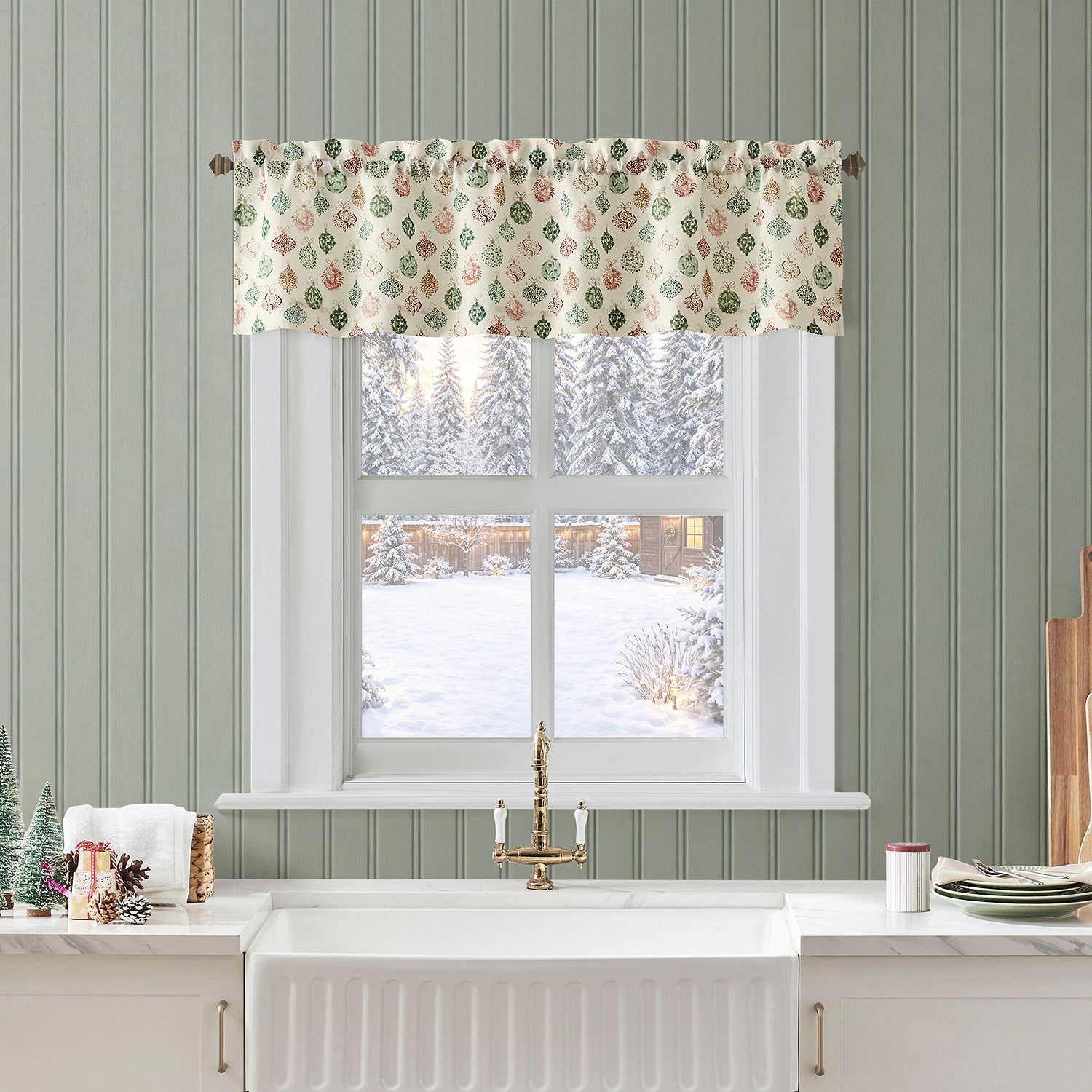 No 918 Tree Trimmings 3-pc. Rod Pocket Kitchen Curtains & Drapes Window Set