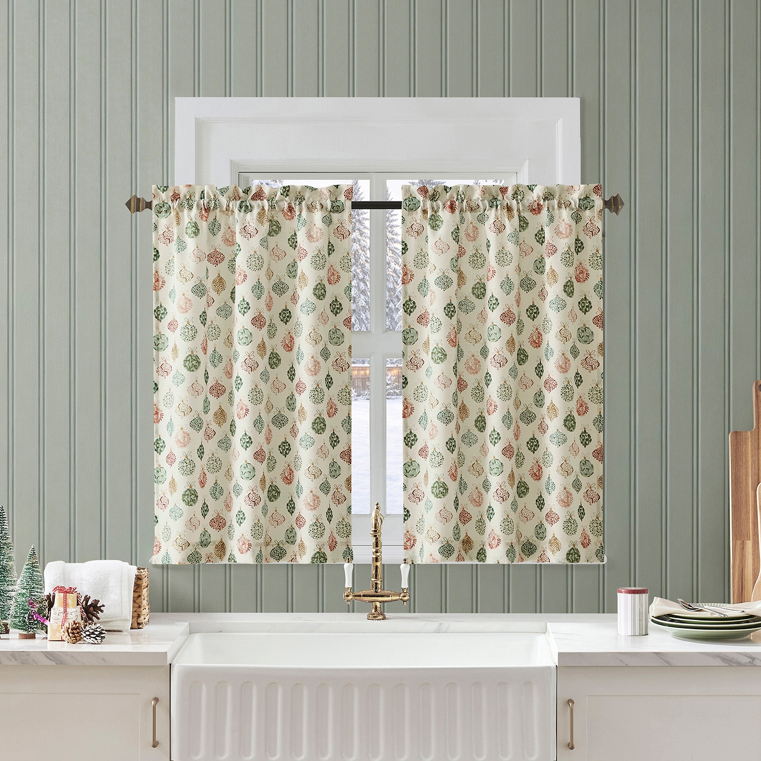 No 918 Tree Trimmings 3-pc. Rod Pocket Kitchen Curtains & Drapes Window Set