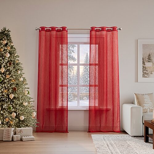No. 918 Felicity Grommet Top Sheer Set Of 2 Curtain Panel In Red