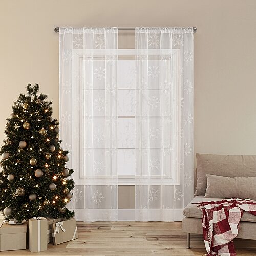 No. 918 Crystal Rod Pocket Sheer Set Of 2 Curtain Panel In White