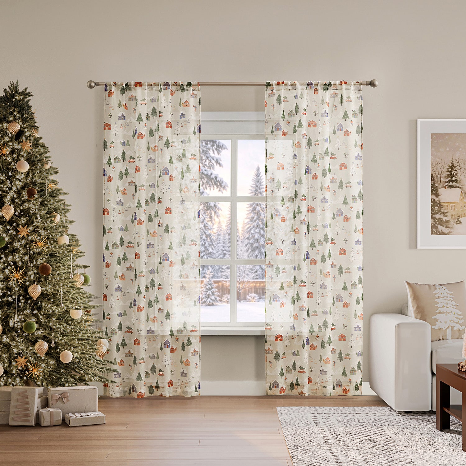 No 918 Ski Village Rod Pocket Sheer Set of 2 Curtain Panel