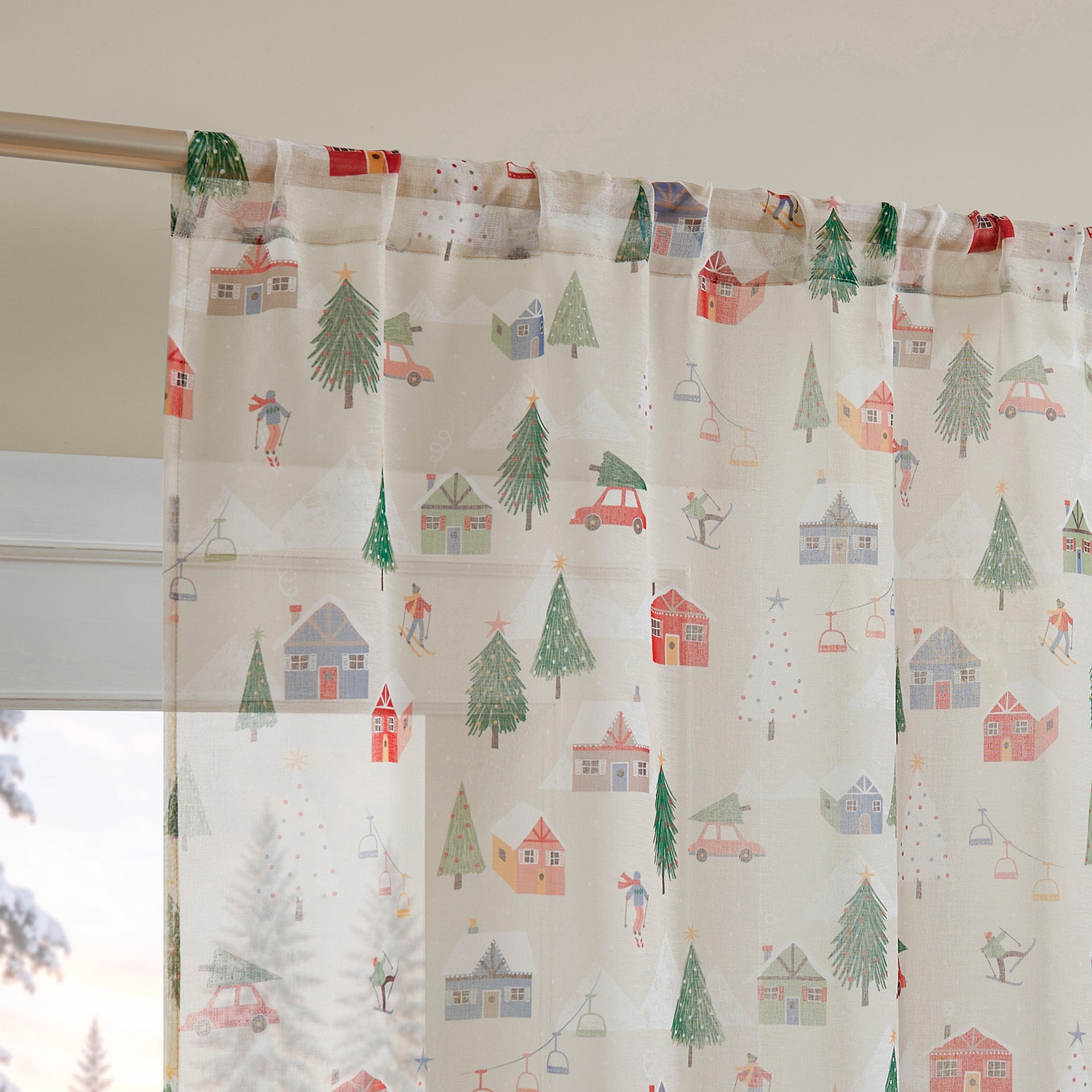 No 918 Ski Village Rod Pocket Sheer Set of 2 Curtain Panel