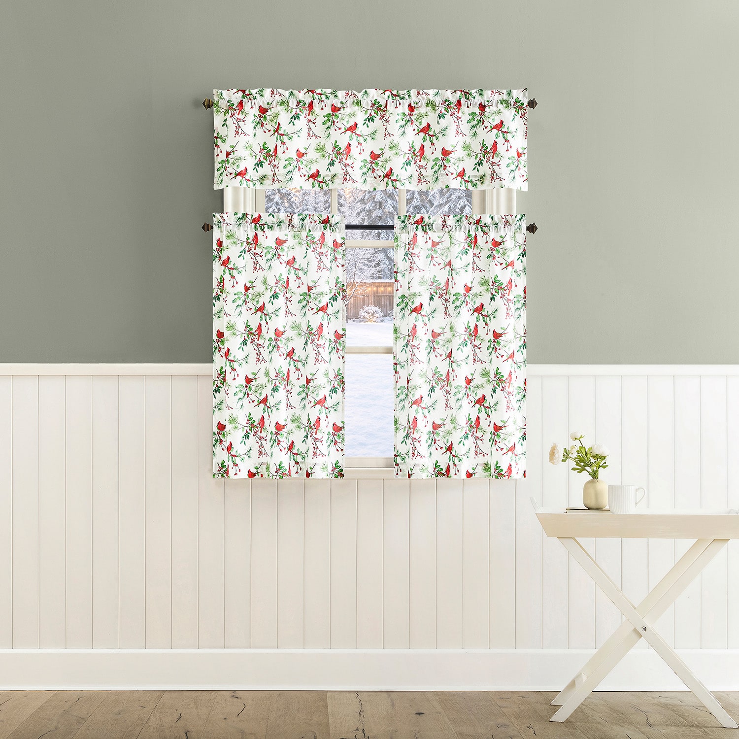 No 918 Cardinals 3-pc. Rod Pocket Kitchen Curtains & Drapes Window Set