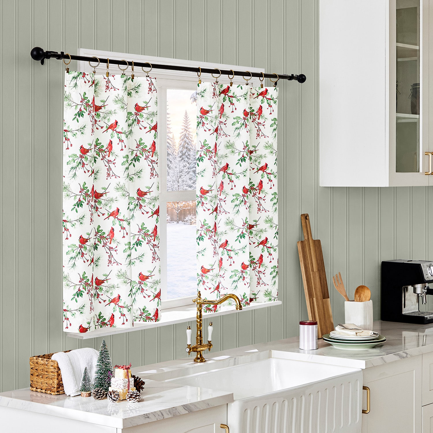 No 918 Cardinals 3-pc. Rod Pocket Kitchen Curtains & Drapes Window Set