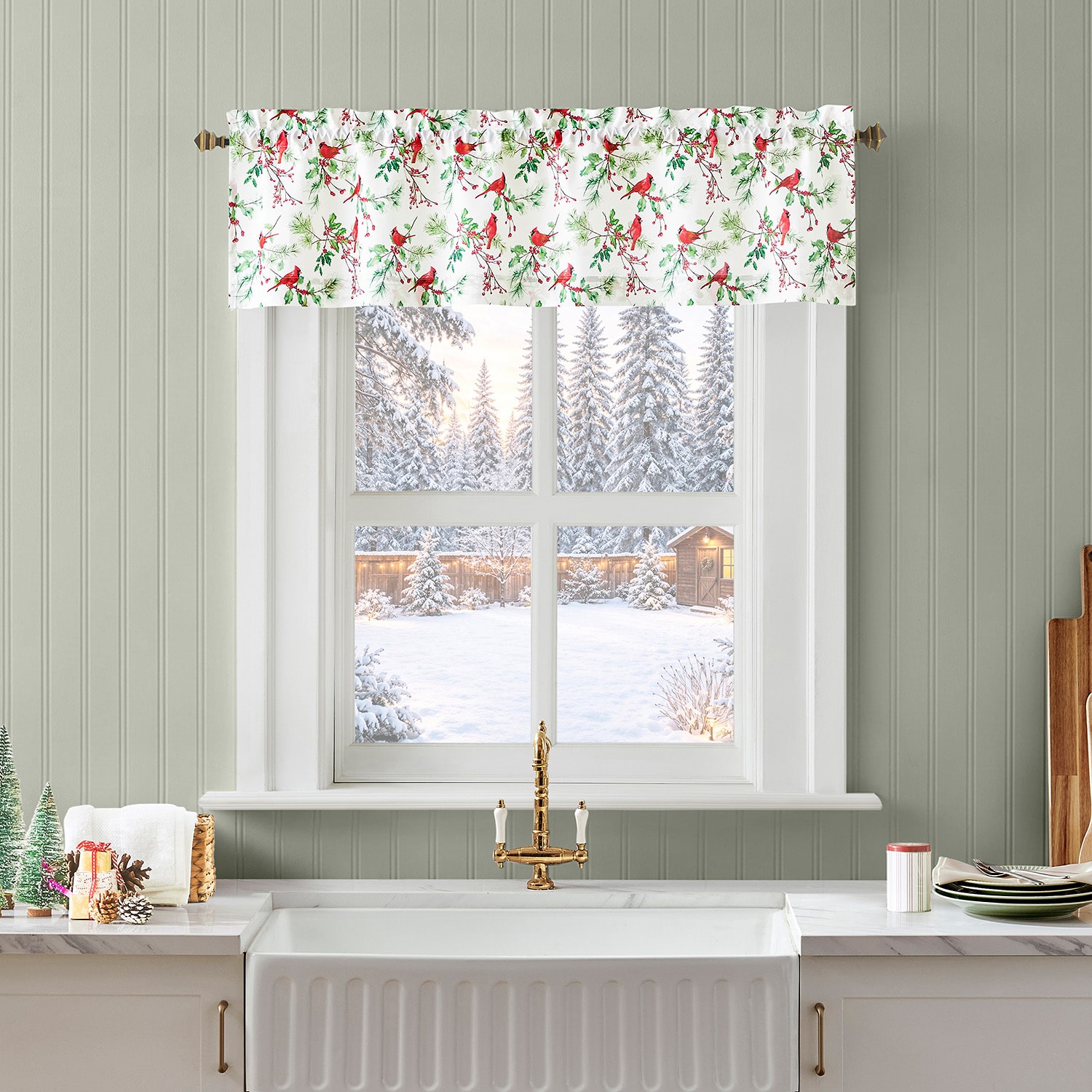 No 918 Cardinals 3-pc. Rod Pocket Kitchen Curtains & Drapes Window Set