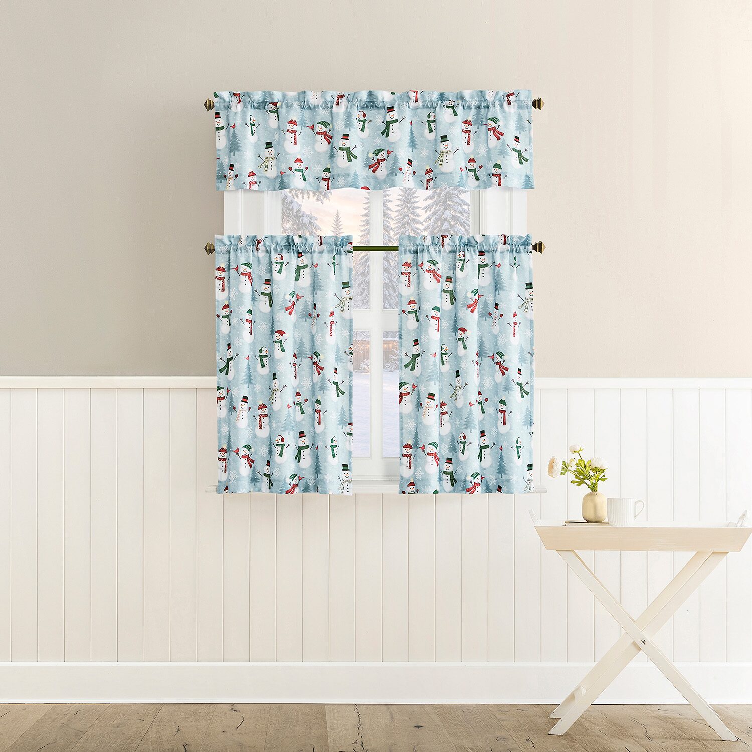 No 918 Snow People 3-pc. Rod Pocket Kitchen Curtains & Drapes Window Set