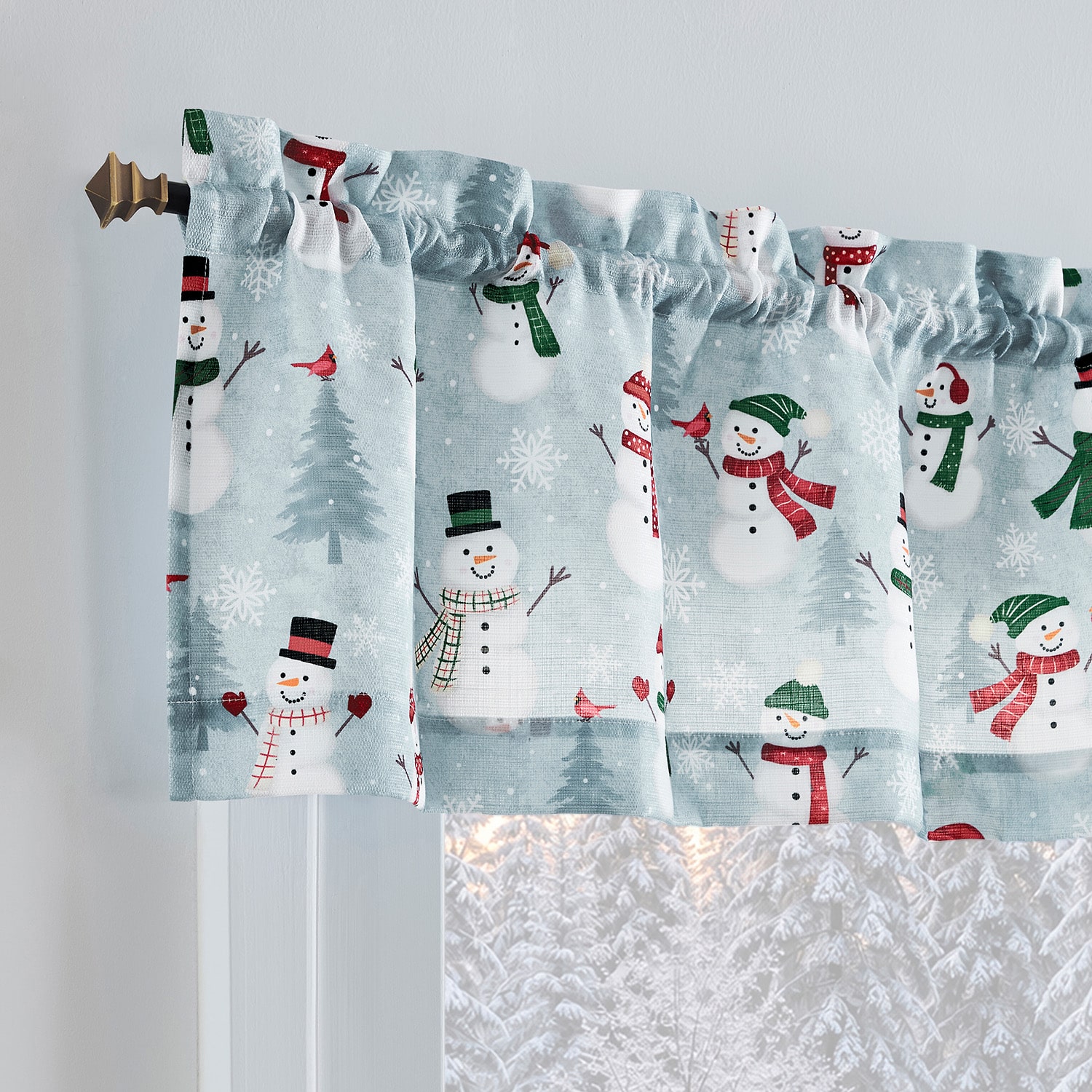No 918 Snow People 3-pc. Rod Pocket Kitchen Curtains & Drapes Window Set