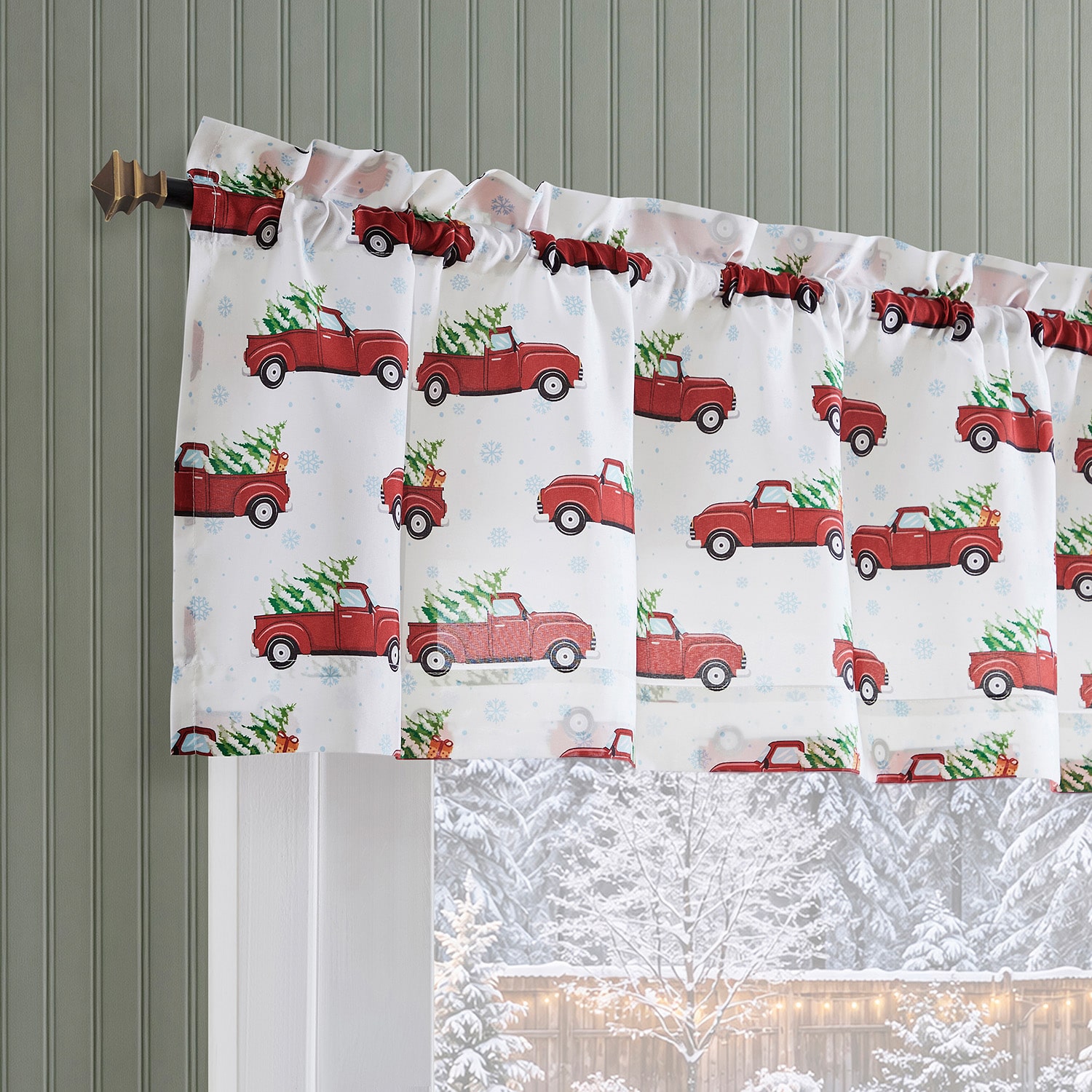 No 918 Holiday Truck 3-pc. Rod Pocket Kitchen Curtains & Drapes Window Set