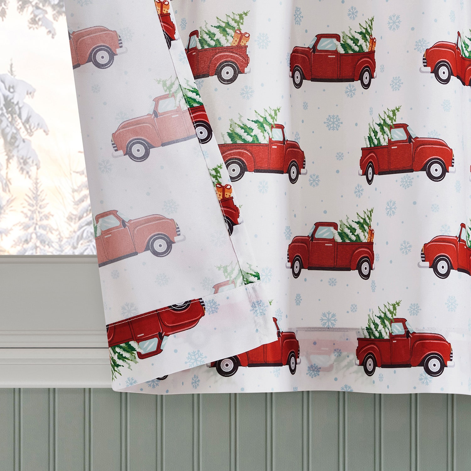 No 918 Holiday Truck 3-pc. Rod Pocket Kitchen Curtains & Drapes Window Set