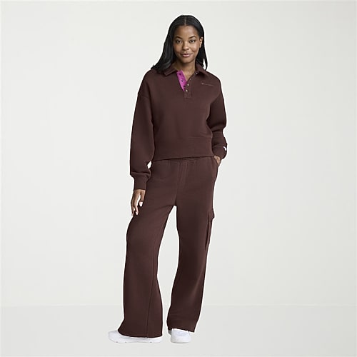 Champion Womens Drawstring Waist Wide Leg Mid Rise Regular Fit Fleece Sweatpant In Brown