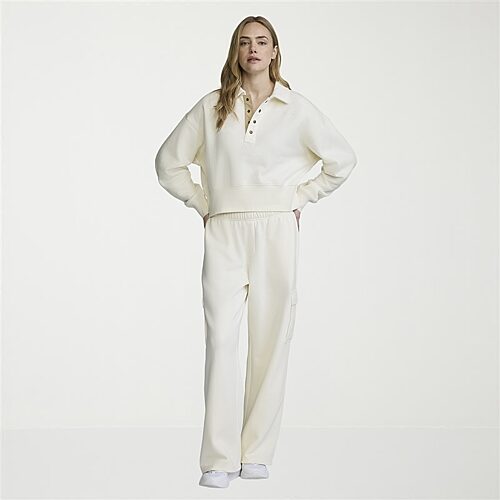 Champion Womens Drawstring Waist Wide Leg Mid Rise Regular Fit Fleece Sweatpant In Beige