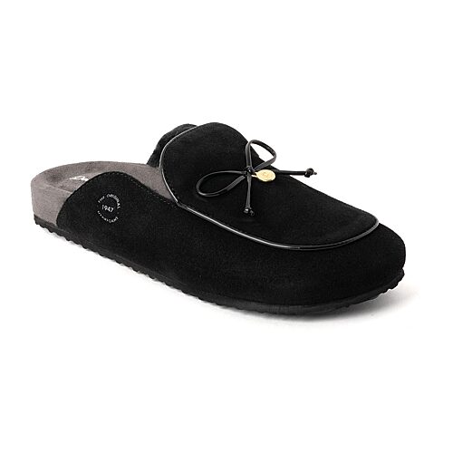 Dearfoams Falan Genuine Suede Scuff Womens Slip-on Slippers In Black